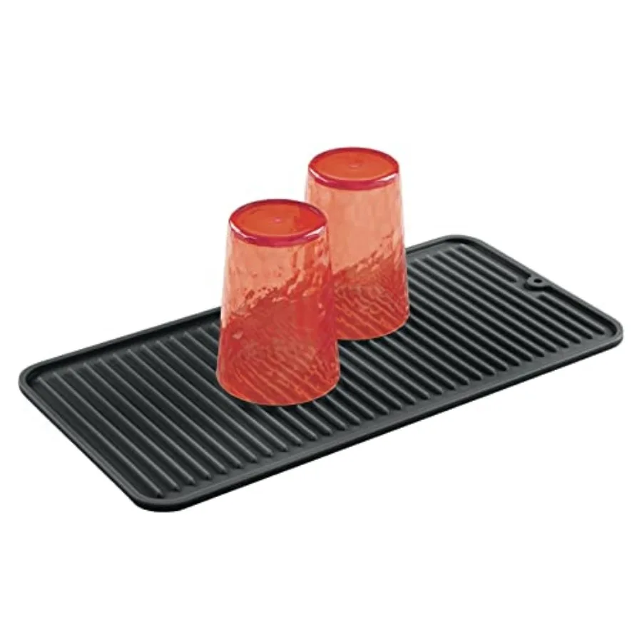 

mDesign Silicone Dish Drying Mat - Protector for Kitchen Countertop, Sink - Ribbed Design, Raised Edges, Non-Slip, Waterproof,
