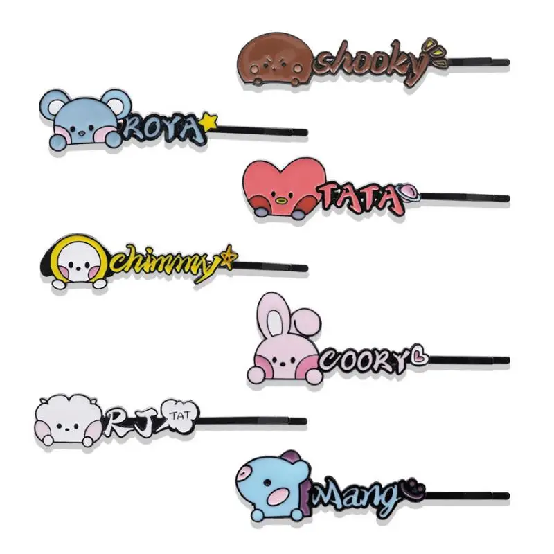 Kawaii Bt21 Girls Hair Clip Cartoon Animation Tata Shooky Cooky Rj Portable Washing and Makeup Clip Sweet Girl Hair Accessories