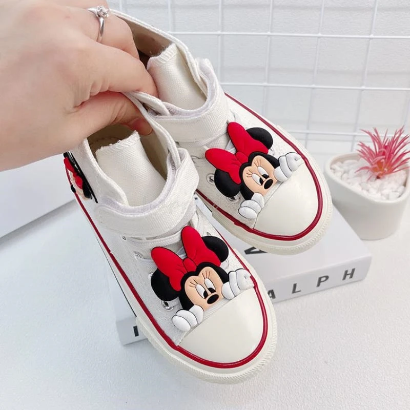 Kawaii Kids Canvas Shoes Disney Cartoon Mickey Minnie Sport Shoes Children Fashion Print Sneakers Shoes Boys Girls Tennis Shoes