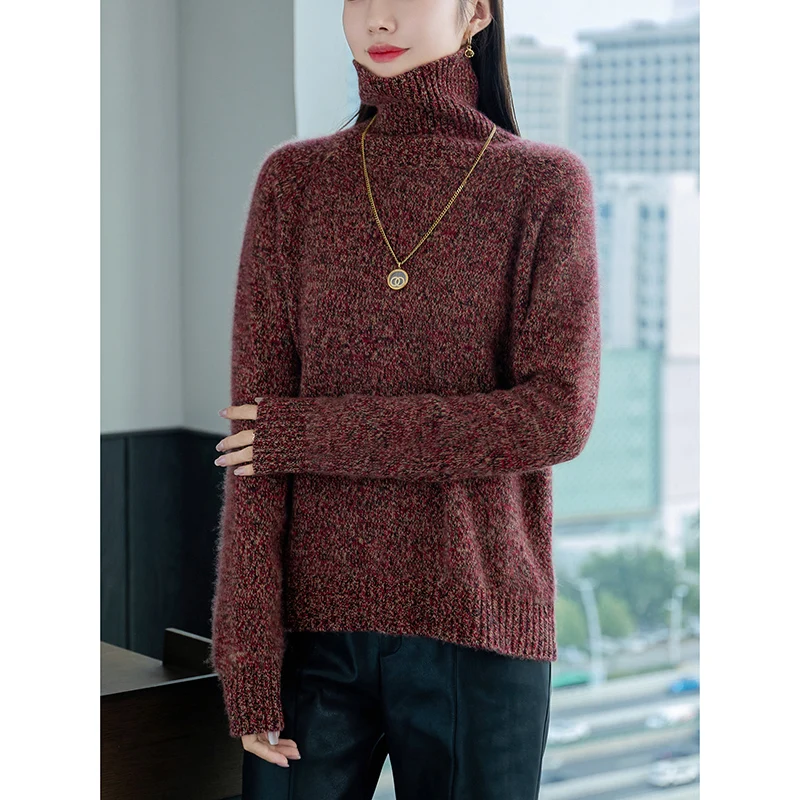 Y2k 100% Wool Women's Sweater Winter Thickening Polychrome Warm Loose Large Size Heat Pullover 2024 Female