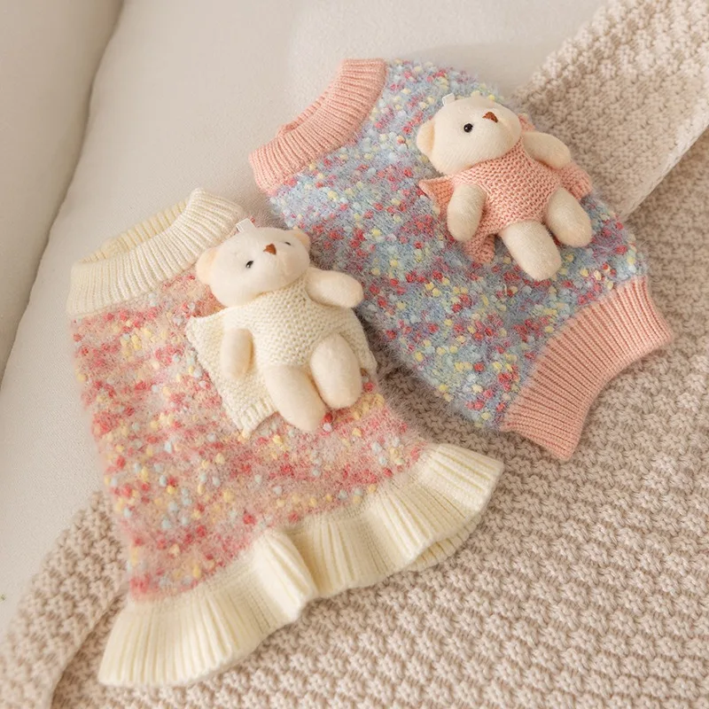 

Winter Dog Sweater Teddy Couple Outfit Clothes Maltese Warm 3D Small Bear Pullover Pet Dress Small Dog Fashion Knit Sweater