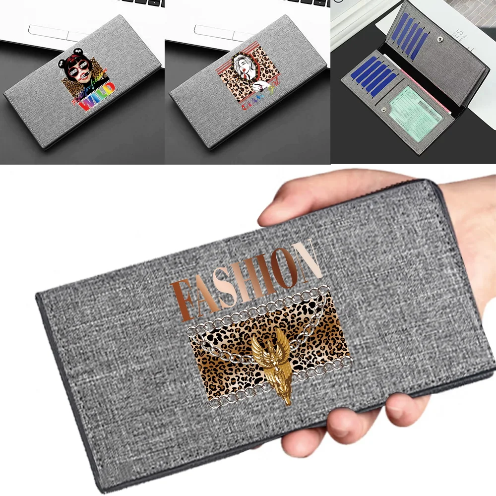Classic Long Purse for Students Multi‑Layer Card Storage Pouch Portable Daily Bags Leopard Pattern Long WalletsSocial Hangouts