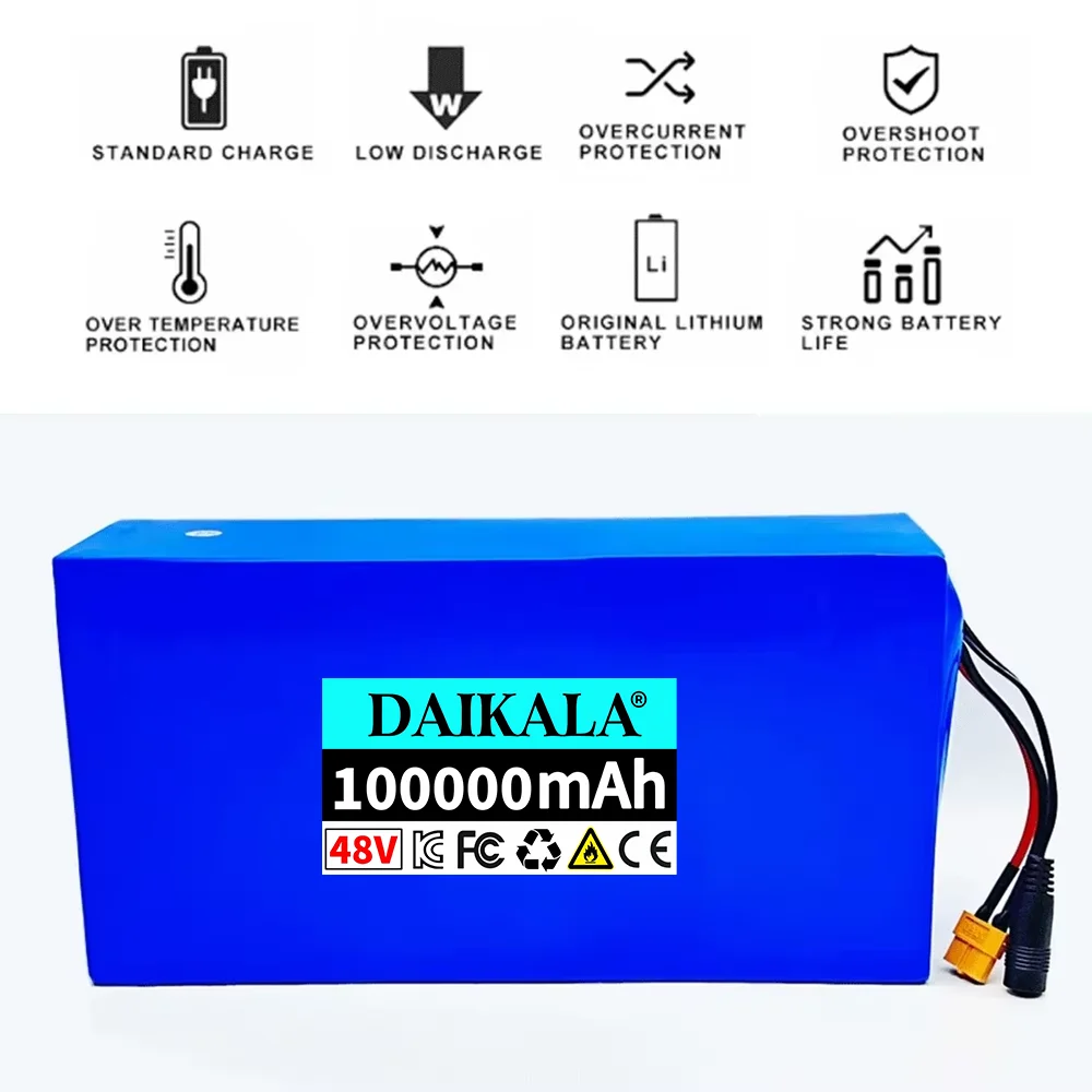 New 48V 13S6P 100Ah Lithium-ion battery pack For 54.6V 2000W electric scooter and bicycle battery, built-in 50A BMS+charger