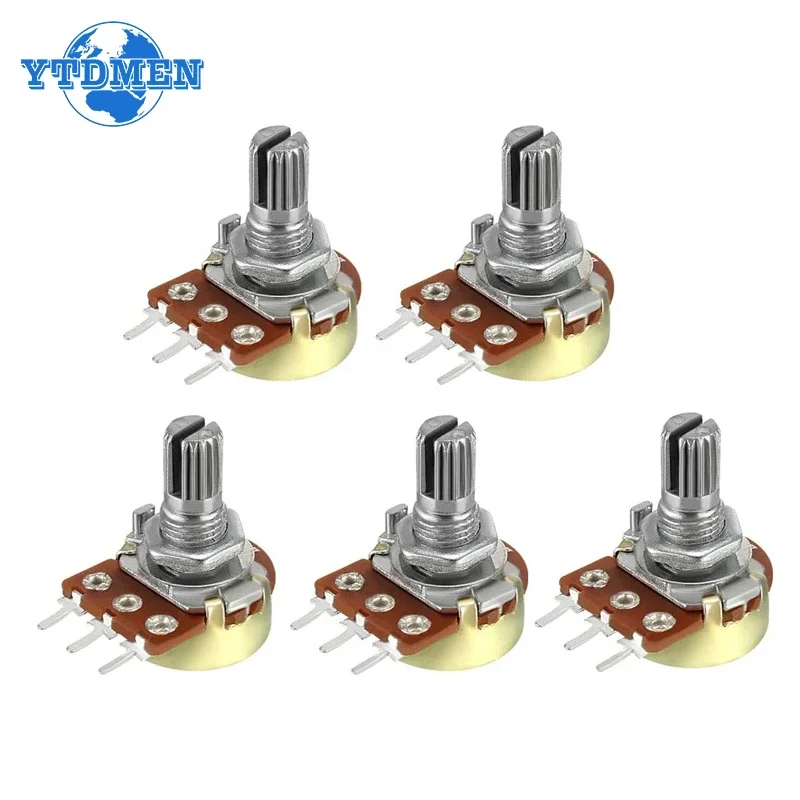5PCS Zestaw potencjometru liniowego WH148 B1K B2K B5K B10K B20K B50K B100K B250K B500K B1M Wałek 15mm 3Pin z nakrętkami i podkładkami