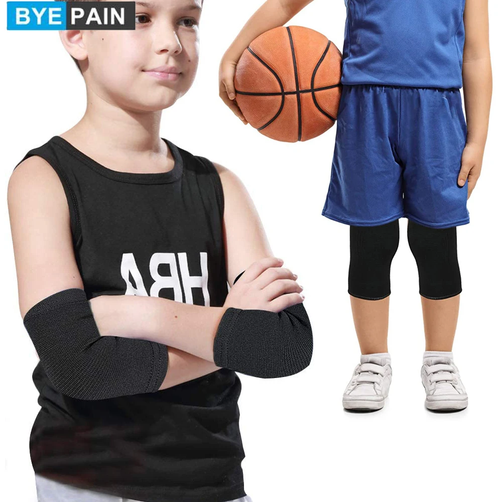 

BYEPAIN 1Pair Kids Knee Sleeve Bamboo Charcoal Elbow Brace Child Knee Support Compression for Basketball, Volleyball, Sports,Gym