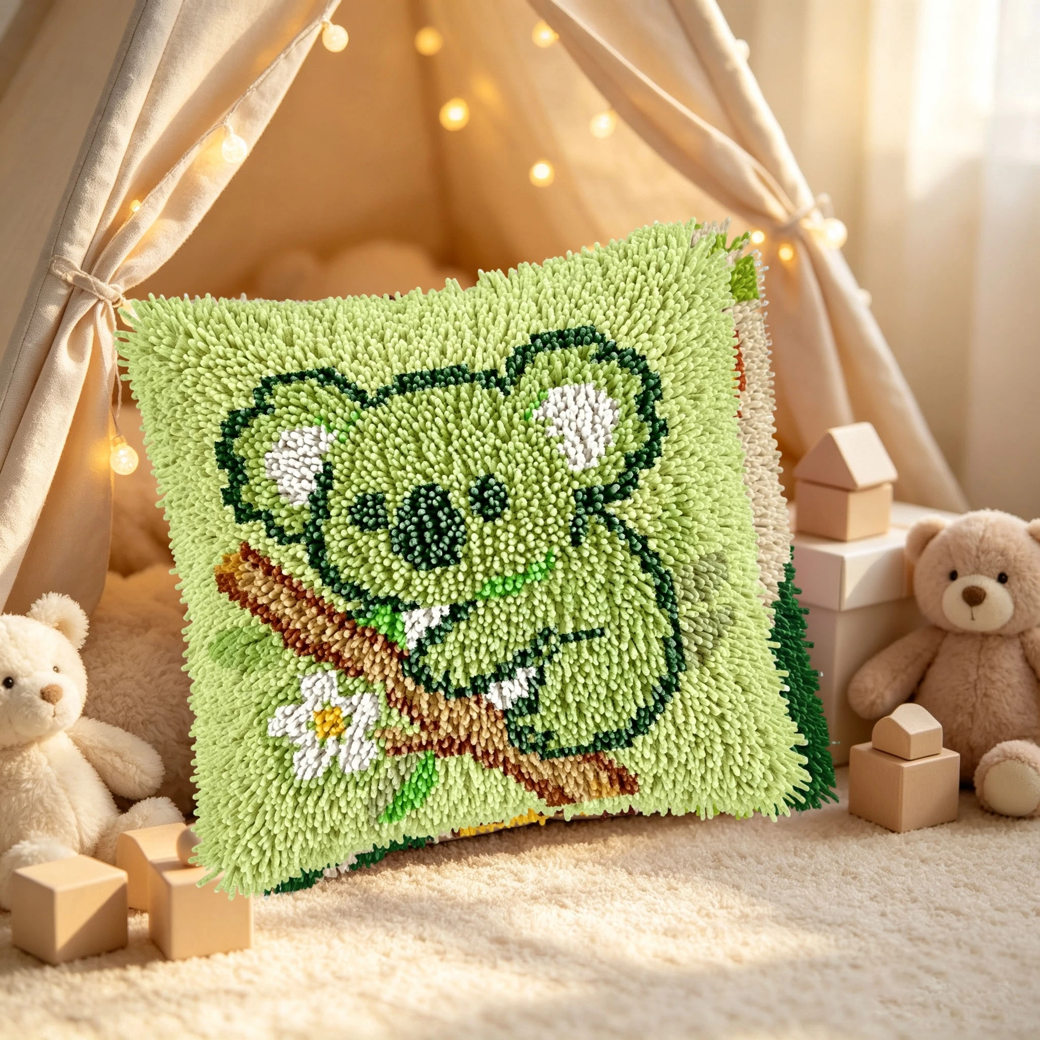 1Set Branch Koala Knot Pillow Latch Hook Kit Cushion Pillowcase Set For Needlework Latch Hook Kits DIY Beginner-friendly Embroid
