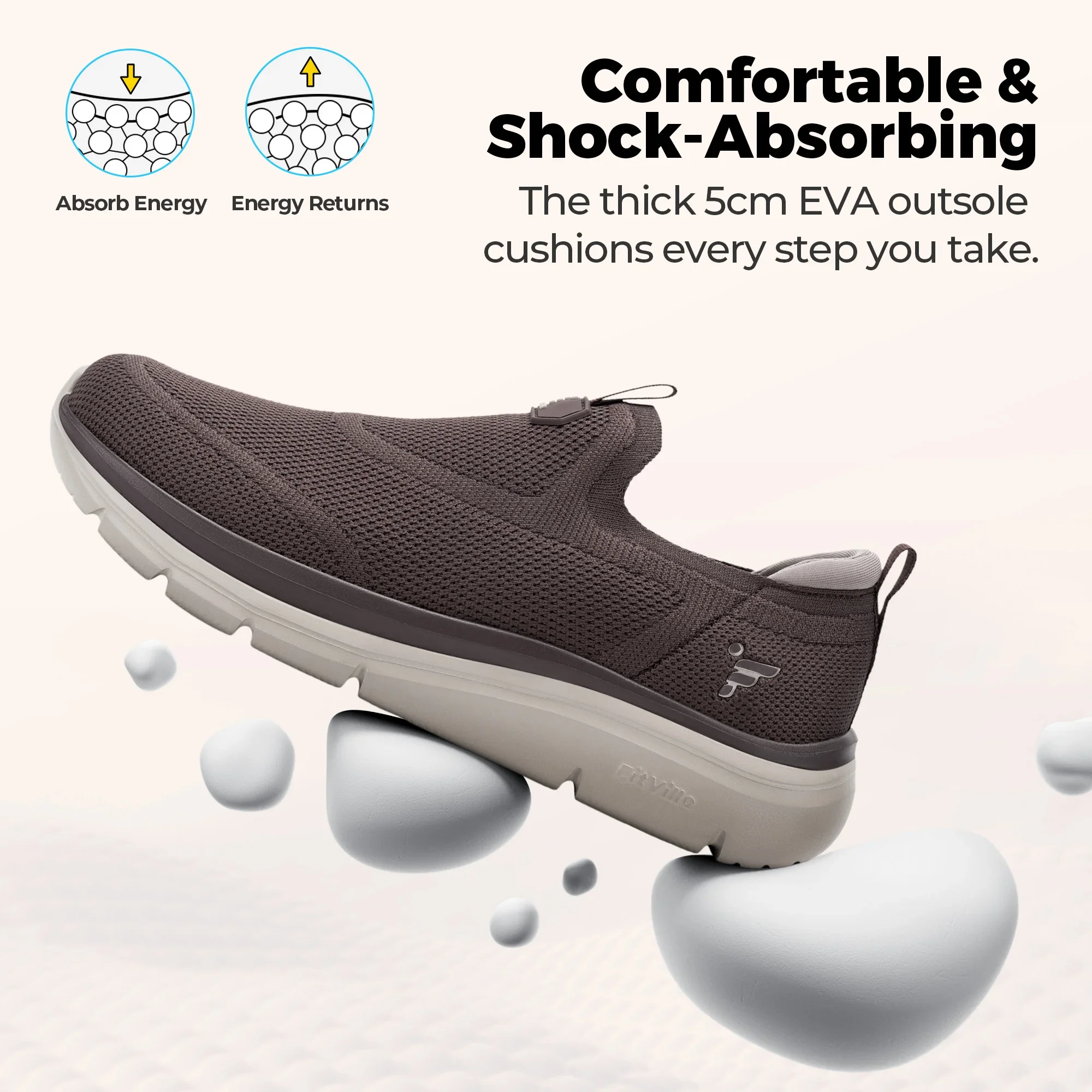 Fitington Herren-Wanderschuhe mit breiter Zehenbox, Slip-On-Freizeitschuhe, bequem, atmungsaktiv, dicke Sohle, Sneaker, Fußgewölbeunterstützung, für breite Füße – Detail 6