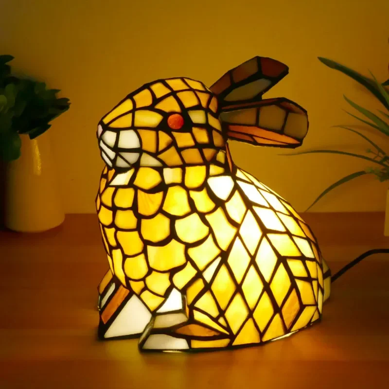 BUNNY  Tiffany Kitten Table Lamp Art Living Room Bedroom Children's room Homestay Stained Glass Decoration Desk Lamp