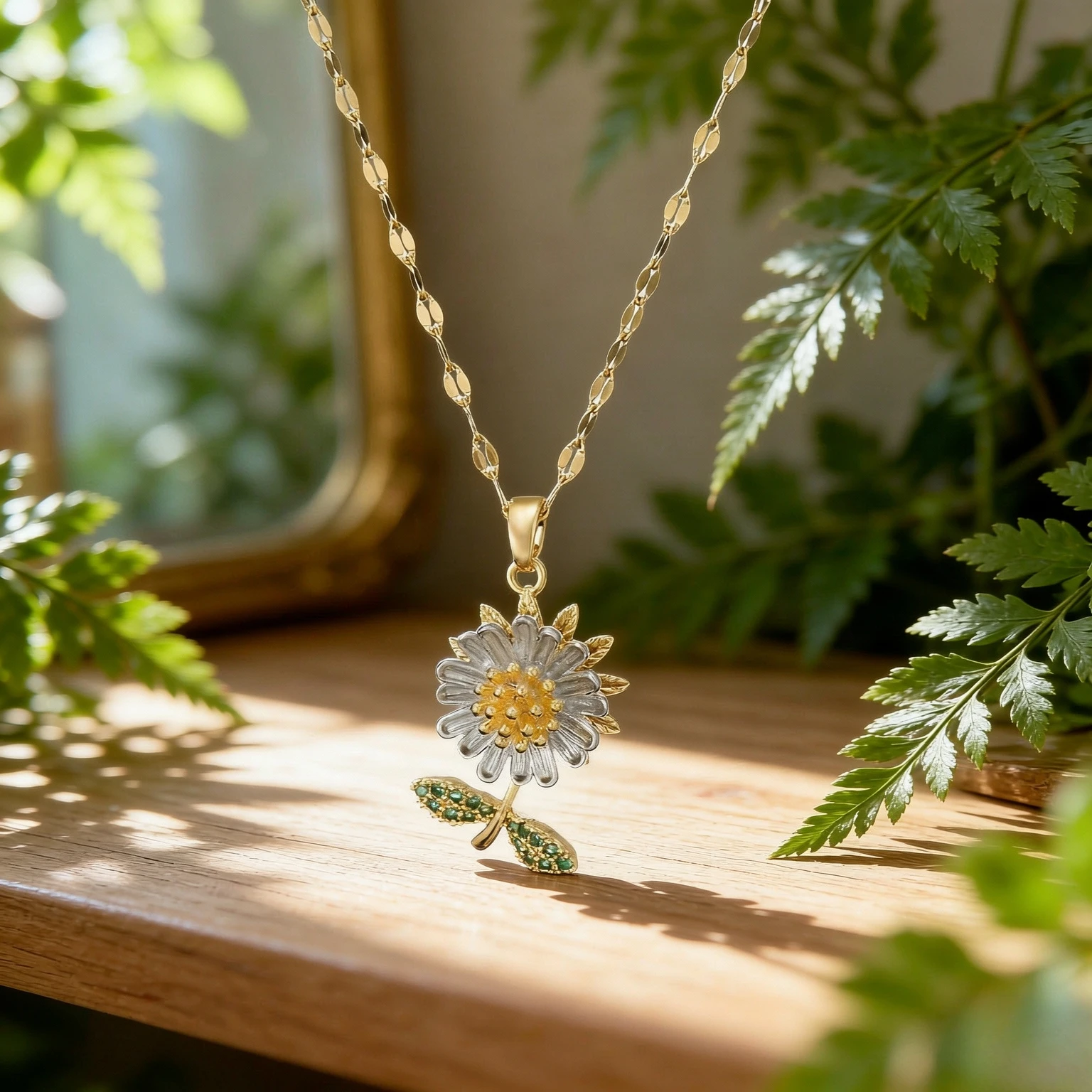 Sweet Rotatable Daisy Sunflower Pendant Necklaces for Women Girls Stainless Steel Chain Gold Color Accessories Jewelry Gifts