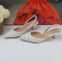 BaoYaFang scarpe da sposa da sposa con perle a punta per le donne Slingbacks con tacco sottile scarpe da festa da donna femminili scarpe da donna poco profonde