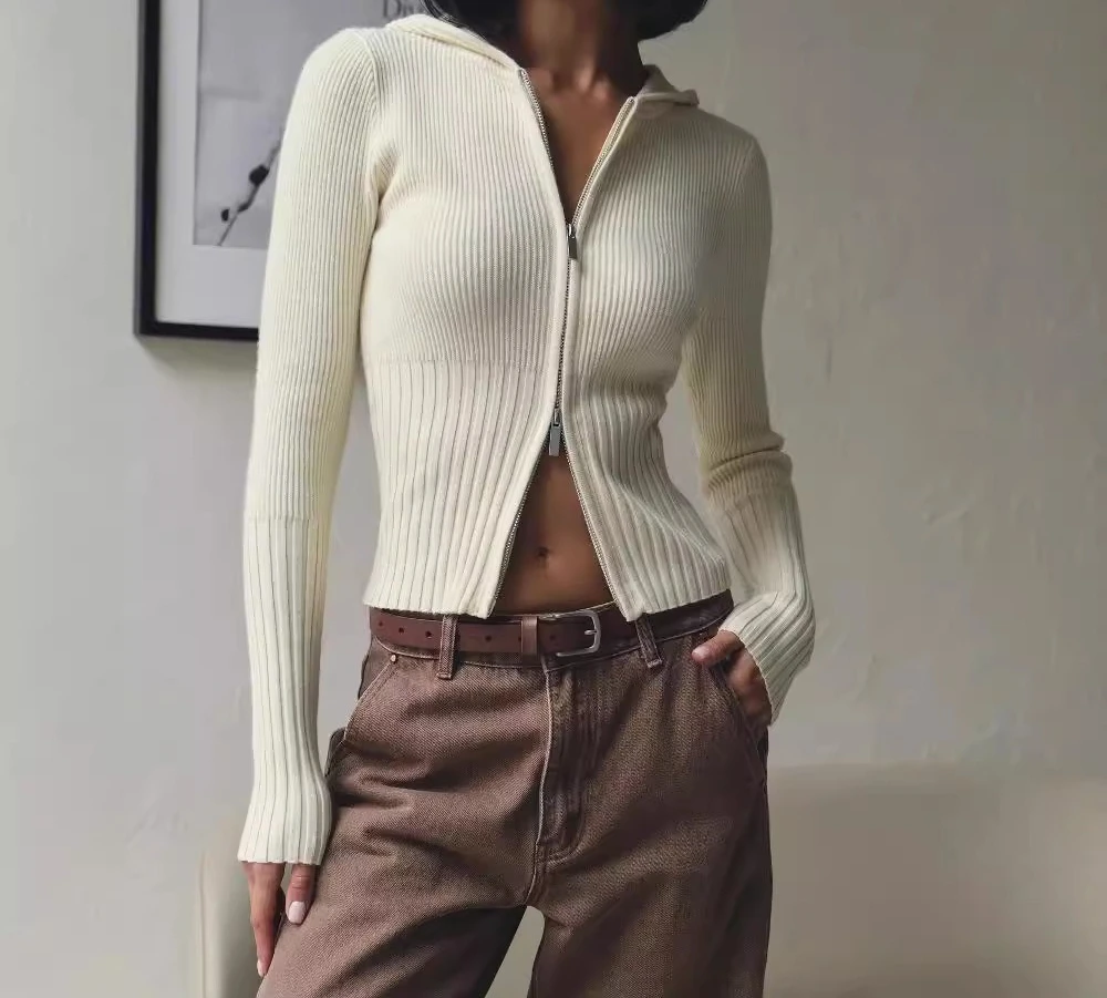 

Women's Sweater Knitted Sweater 2025 Autumn New Fashion Casual Zipper Hoodie