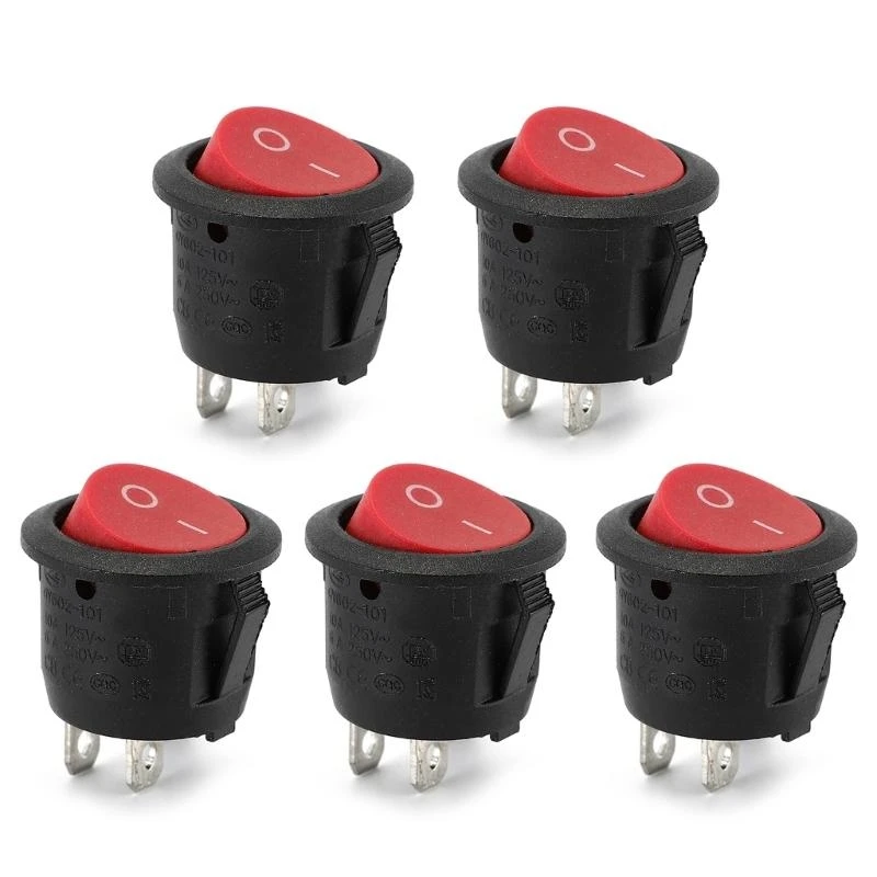 

5Pcs 250V 6A 125V 10A Round Boats Marine Toggle Switches 2 Pin 2 Positions Rocker Switches Rocker Power Button Switches