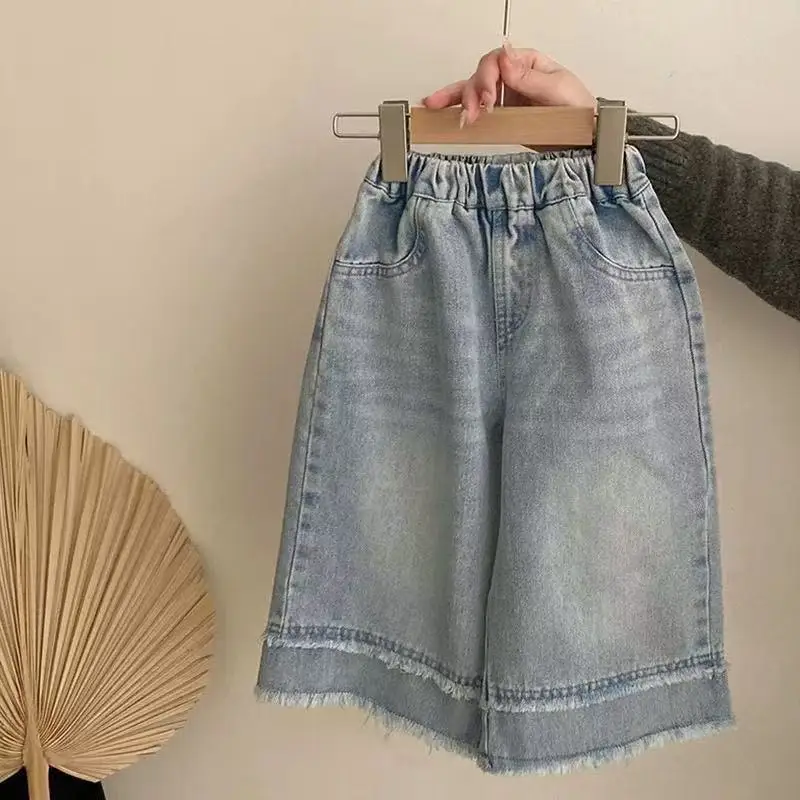 

Children's Jeans Spring and Autumn New Style Girls' Loose Wide Leg Pants Stylish Straight Tube Trousers Kids Clothing