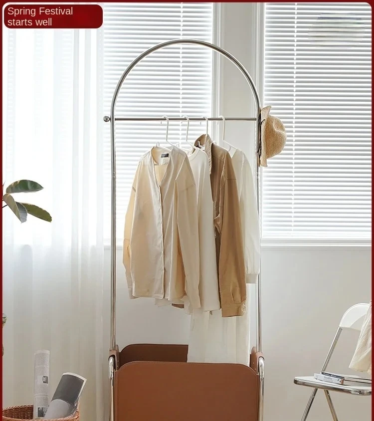 Bedroom Floor Clothes Rack Household Small Apartment Mobile Ins Storage Rack Stainless Steel Coat Rack