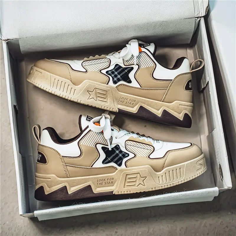 

LiveDay Men's Casual Platform Sneakers Trend Design Graffiti Skateboard Patchwork Non Slip Breathe Height Increased Board Shoes