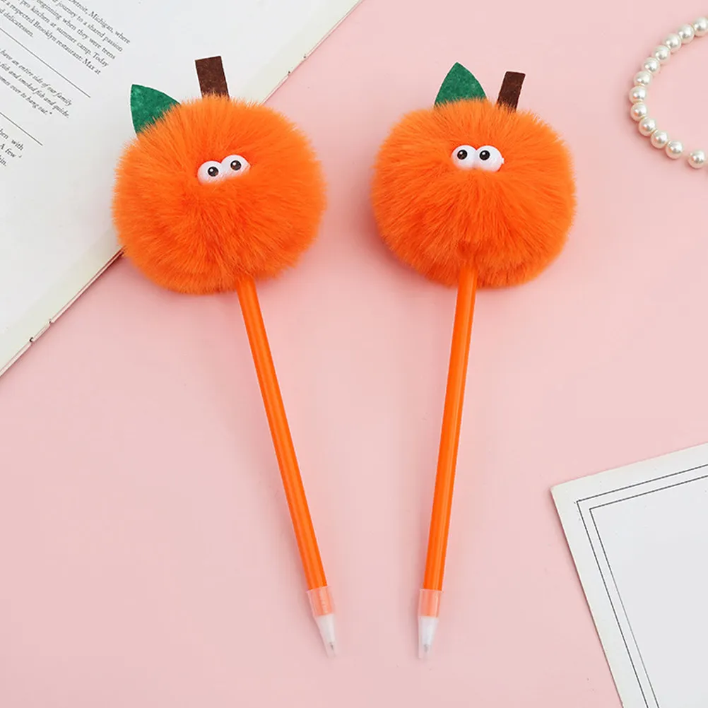 

Набор из 3-х оранжевых ручек-помпонов с мягким захватом и плавным потоком чернил для студентов, декоративный аксессуар для стола, милый подарок