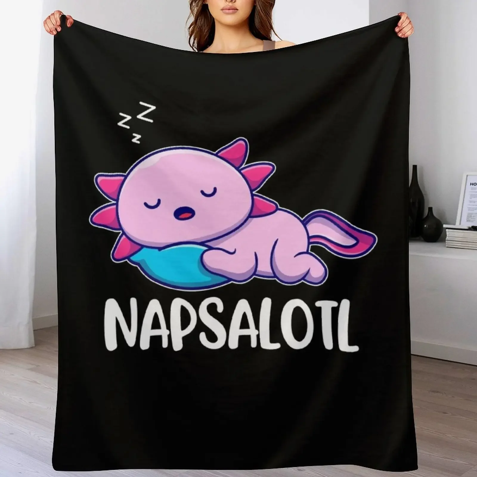 

Napsalotl Funny Cute Axolotl Reading Book Throw Blanket Retros Soft Plush Plaid Flannel Fabric Sofas Blankets