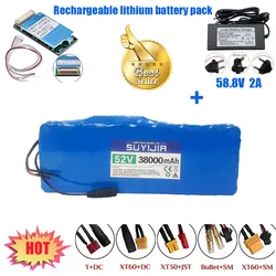 52V 14S5P 38000mAh 18650 1500W Lithium Battery Suitable for Bicycles, Tricycles, Motorcycles Built-in BMS Charger 58.8V 2A