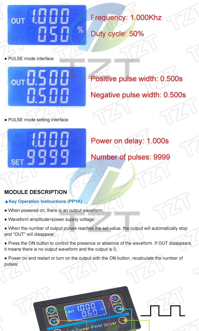 TZT PP1K Dual-Mode-Signalgenerator PP2K PWM Motorgeschwindigkeitsregler 8A 150W Frequenz- und Schaltzyklus-Einstellbares Modul – Detail 3