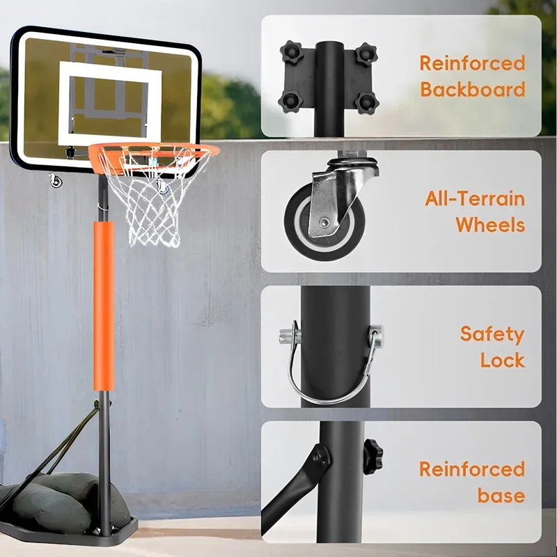 

Portable Height Adjustable Basketball Hoop Stand for Adults & Kids Removable Indoor Outdoor Training Game Goal
