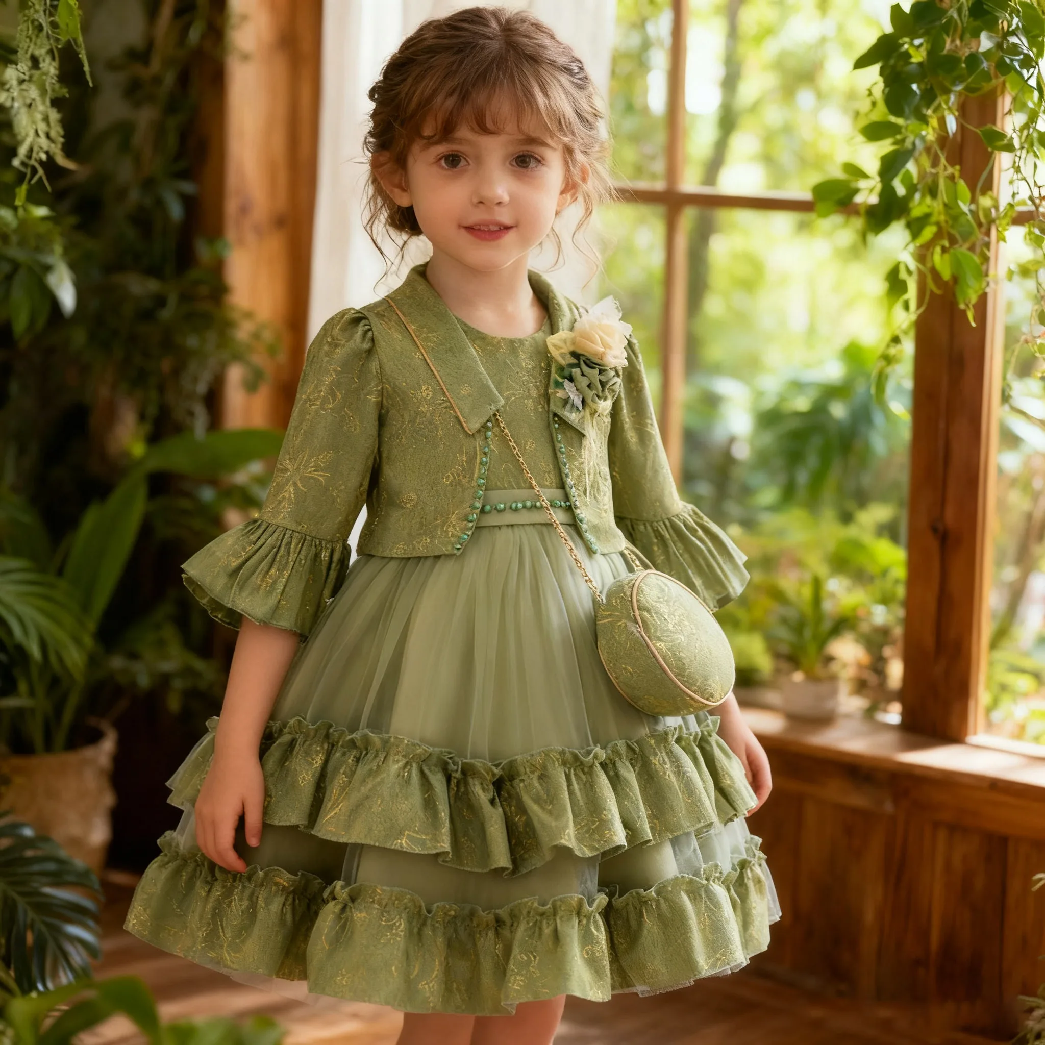 

3pcs Sets Children's Lolita Dress Long Sleeve Coat Dress with Bag Girls Dress Fashion Kids Formal Pageant Gown 3 4 6 8Years