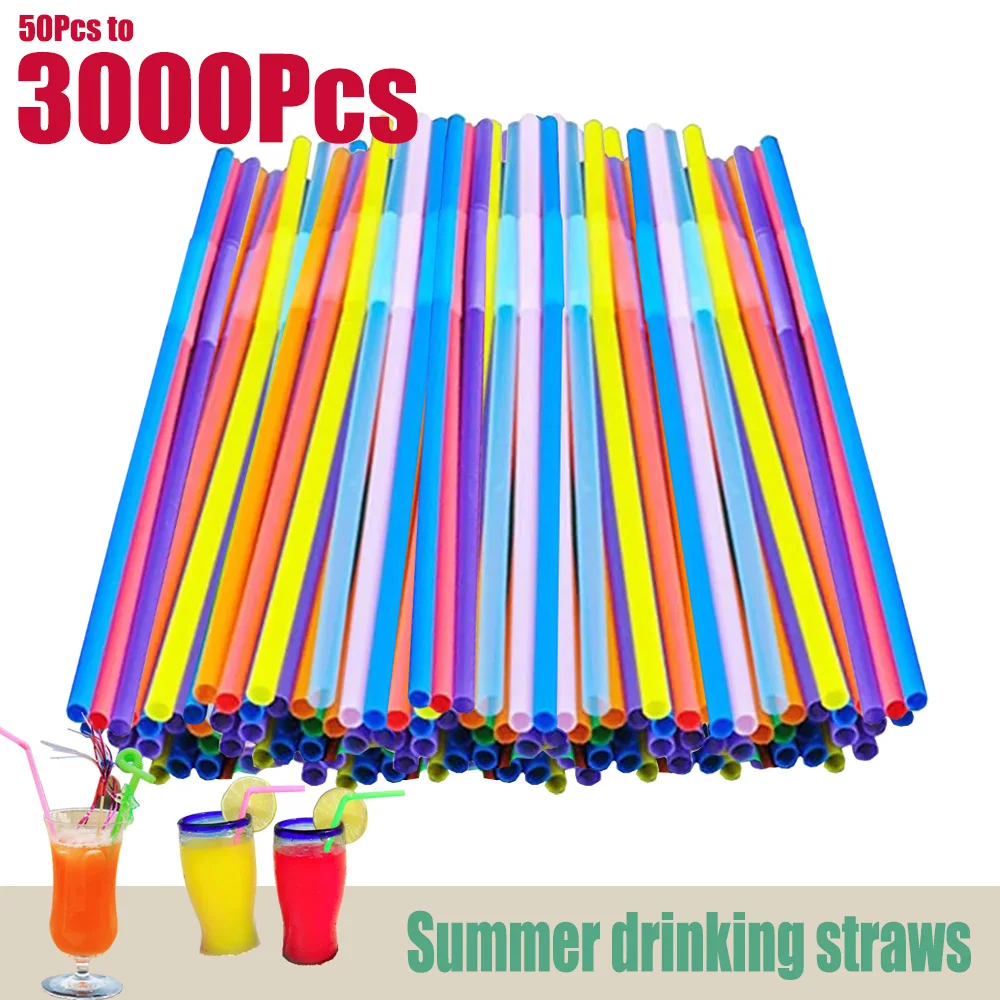 50-3000PCS Colorful & Black Drinking Straws Cocktail Straw Bar Party Wedding Kitchen Multicolor Beverage Straw Wholesale