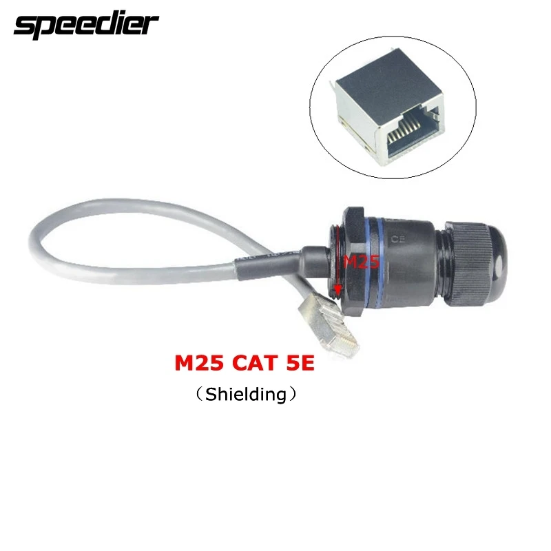 Shielded M25 RJ45 CAT 5E Gigabit Ethernet Waterproof connector plug RJ 45 AP outdoor IP Camera IP68 Water proof cable 25cm