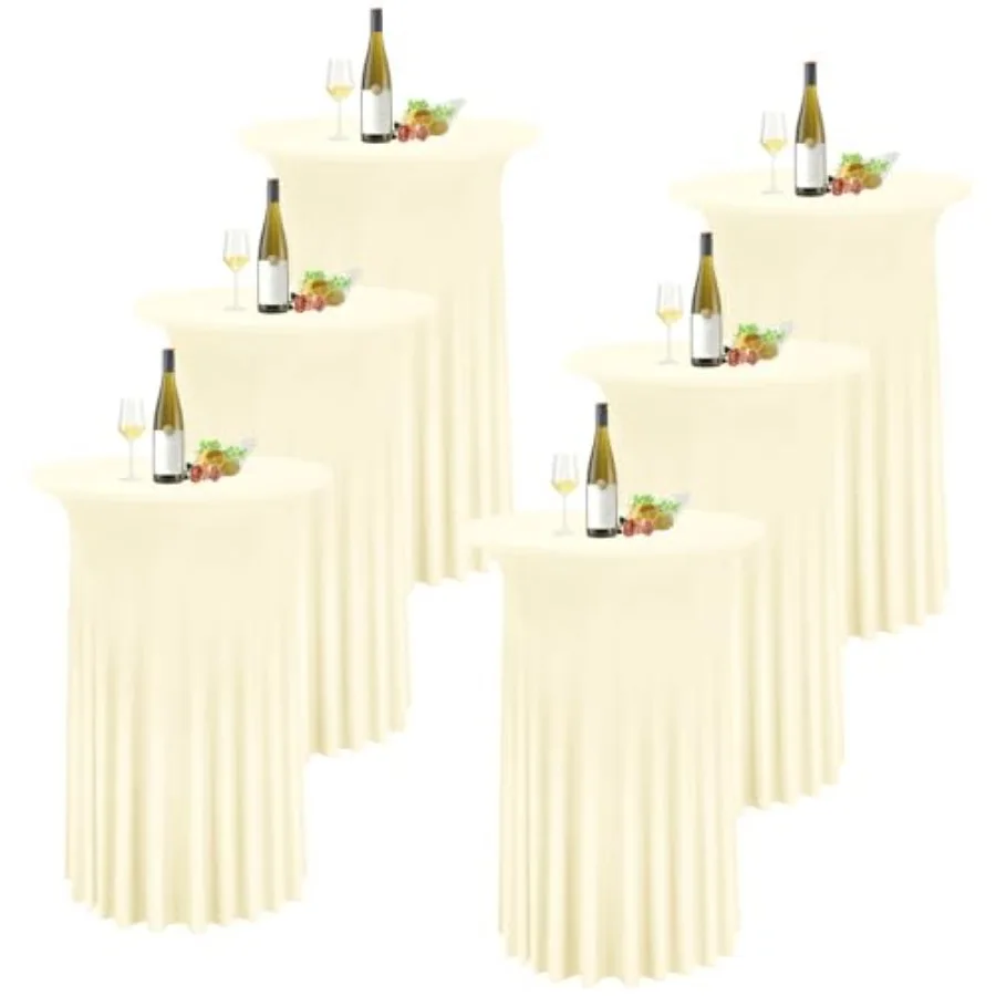 

6 Packs Round Cocktail Table Skirt 32"x 43" Spandex Stretch Cocktail Tablecloth with Wavy Drapes, Spandex Fitted High Top Table