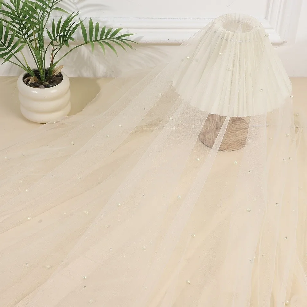 Bridal Shower 0.75*3 Meters Table Flag Semi Transparent Pearl Tulle Table Runner Gauze Mesh Sheer Drapes Pearl Chiffon Shower