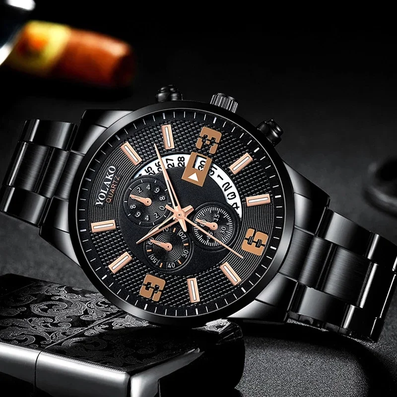 Sleek Stainless Steel Quartz Men's Watch: World-Time Feature, Elegant Business Style