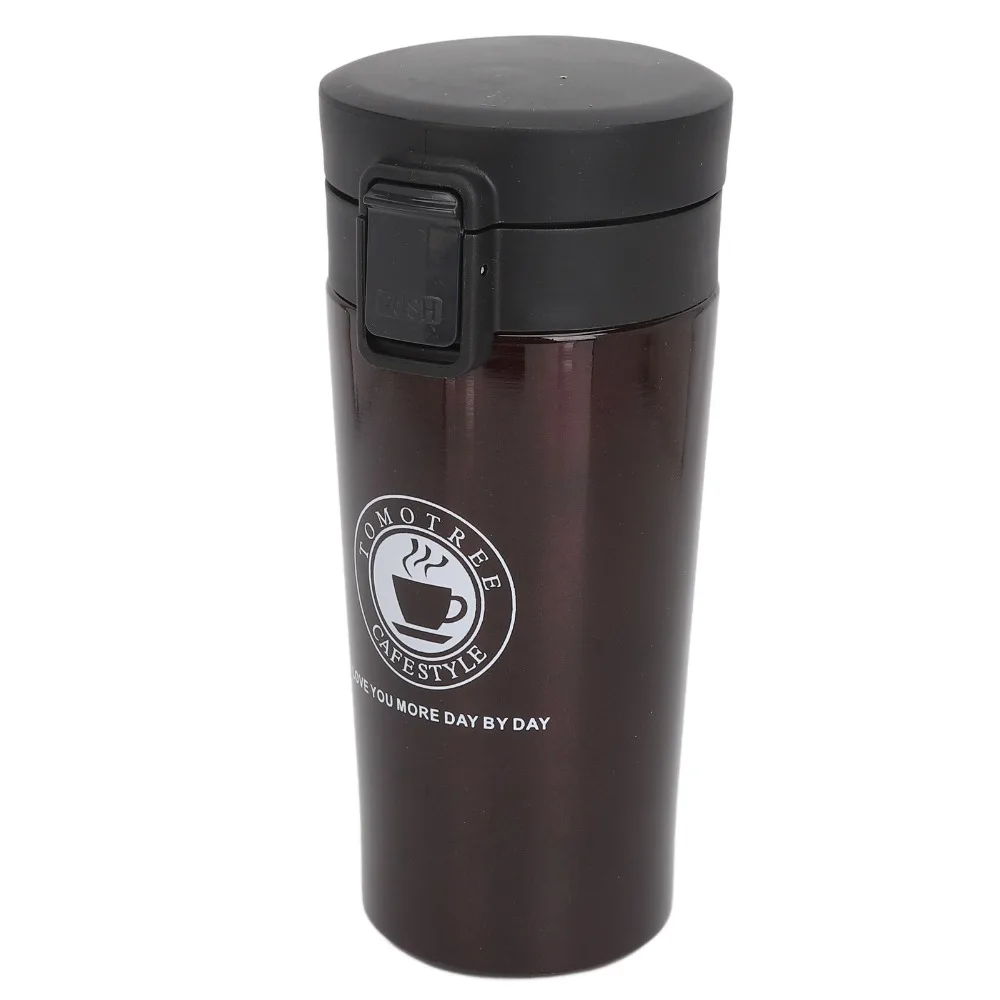Dual Layers Insulated Coffee Cup Vacuum-Sealed Leak-Proof Travel Coffee Bottle 380ml Capacity Snap Flip Lid Vacuum Coffee Cup