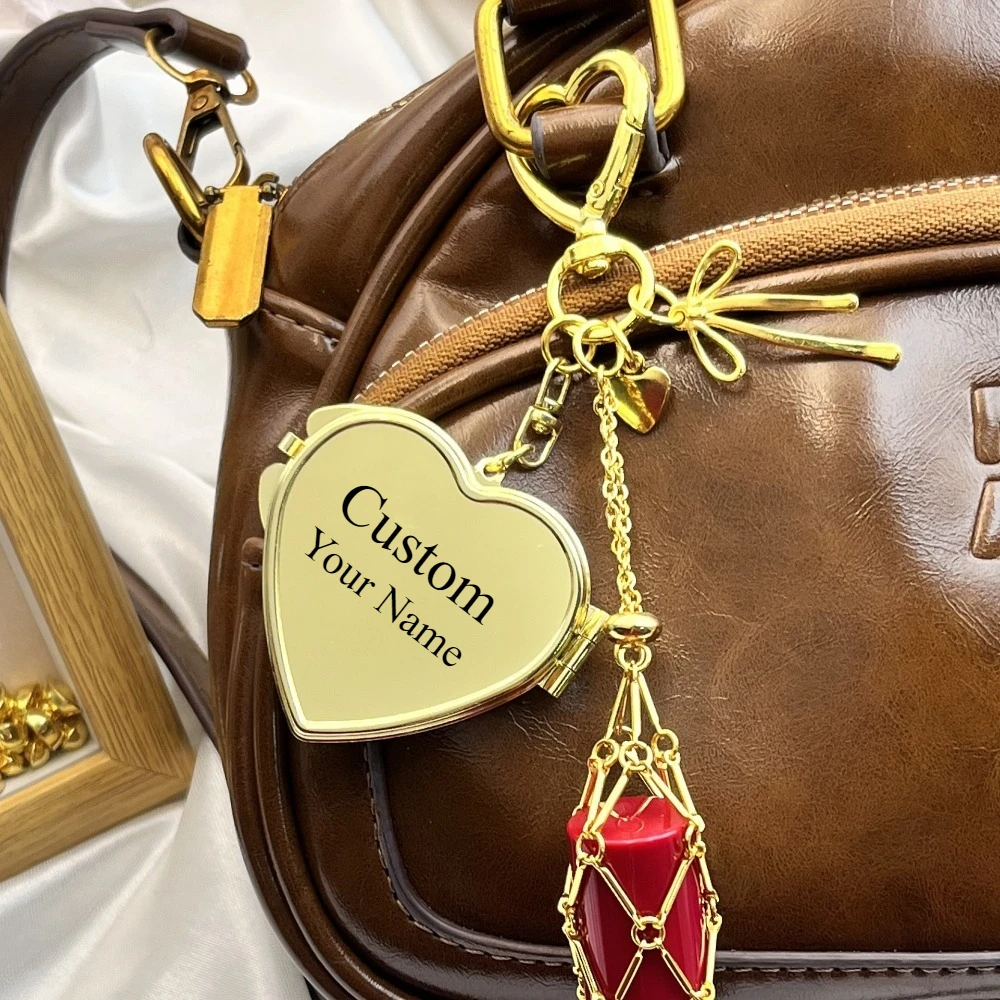 

Metal Stainless Steel Keyring Mirror Love Decorative Pendant Net Pocket Lipstick Keychain Fashion Boutique Girl Gift DIY Custom