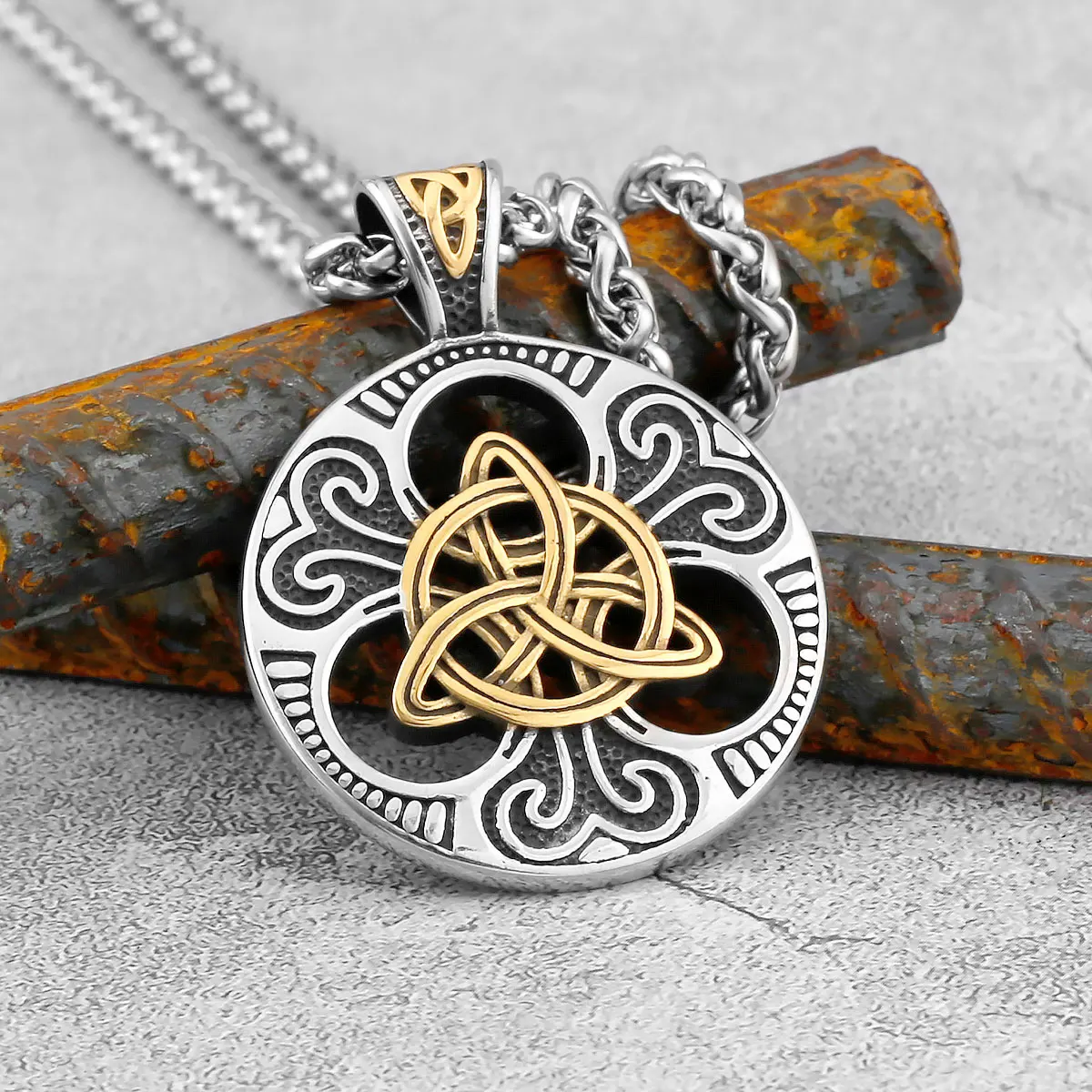 Retro Norse Rune Celtic Knot Necklace Gold Color Stainless Steel Viking Symbols Valknut Pendant Punk Male Gift Jewelry Wholesale - Image 5