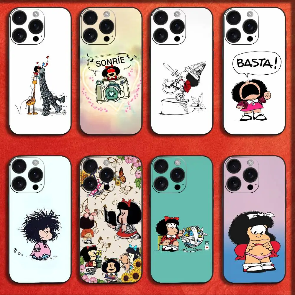 

Funny Cartoon M-Mafalda Phone Case For iPhone 16,15,14,13,12,11,Pro,XS,Max,XR,Plus,E,Mini Black Shockproof Cover
