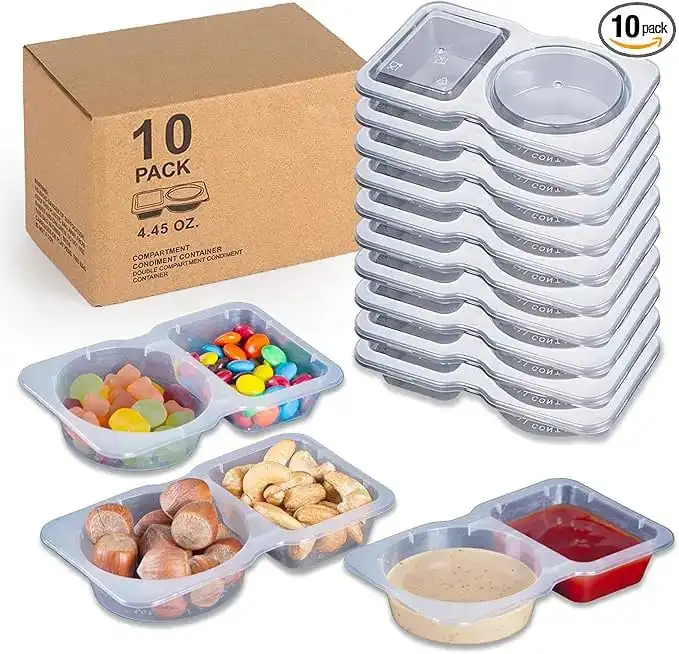 

10Pcs Double Compartment Seasoning Container With Lid Portable Compartment Snack Container For Daily Outdoor Picnic