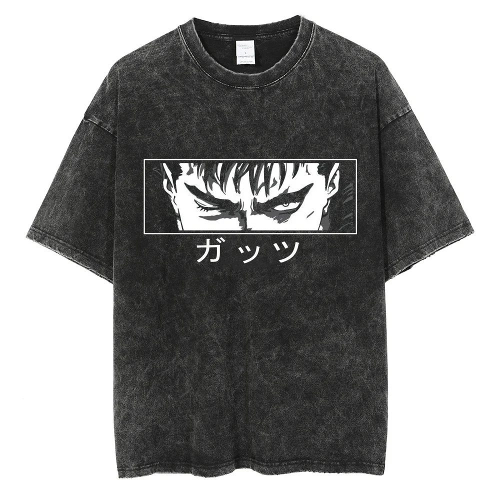 Anime 2025 Print Fashion Oversized T-Shirt Hip Hop Streetwear Men Washed Vintage Black Tshirt Summer Casual Cotton T Shirt