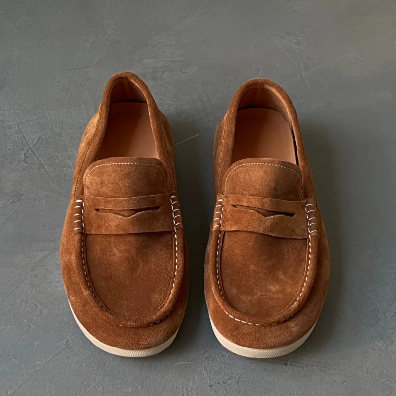 

Casual Men Loafers Genuine Leather Slip-On Retro Flats Soft Comfortable High-Quality Driving Shoes