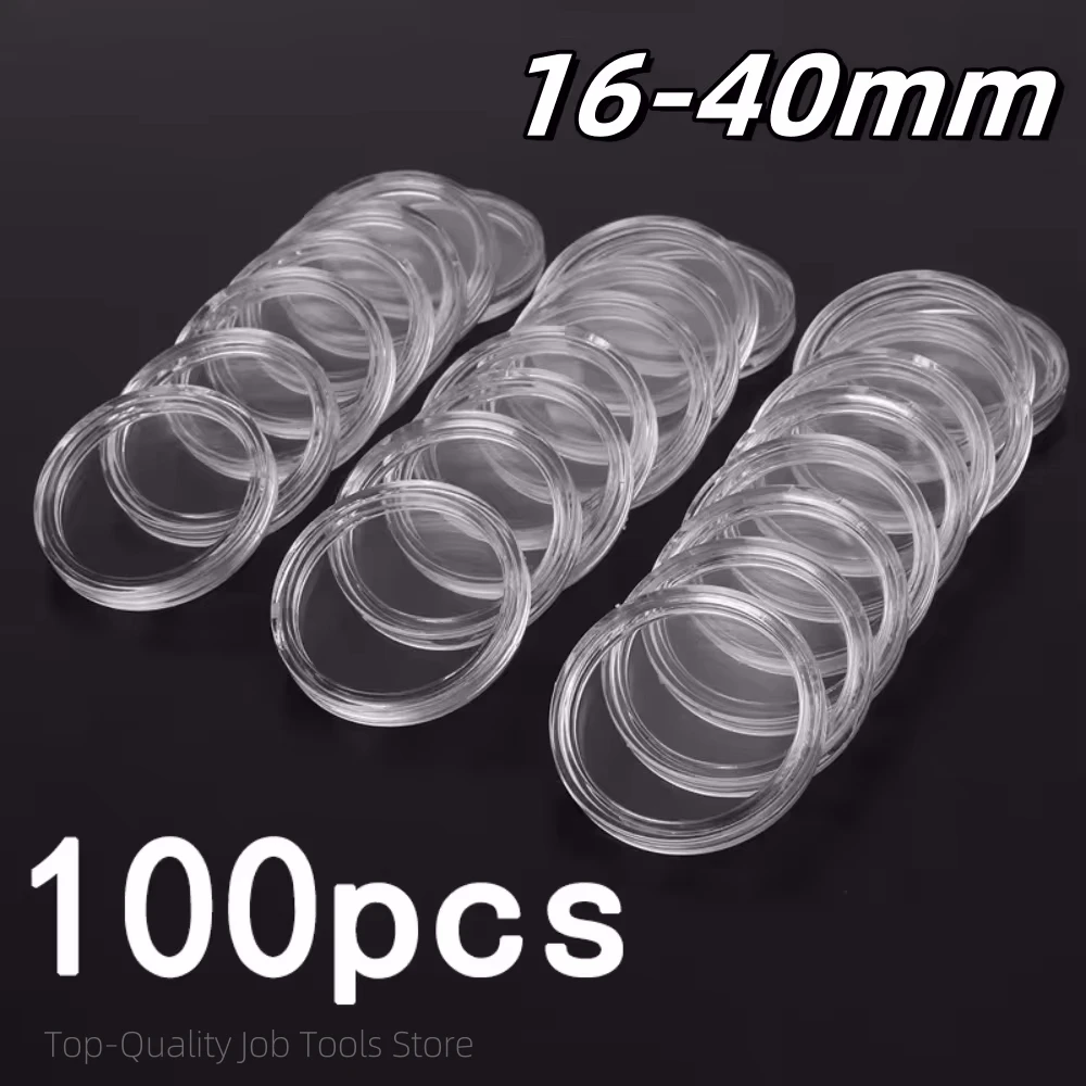 100Pcs 16-40mm Transparent Round Coin Storage Box Capsules Collection Coin Holder Containers Coin Capsule Case Supplies Gifts