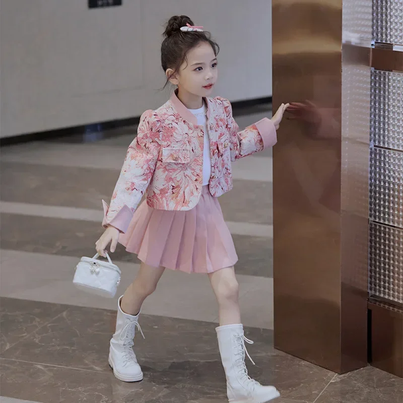 

Girls Clothes Sets Fashion Kids Girls Princess 2pcs Clothes Set Spring Autumn Children Coat Outwear+Skirt Vintage Outfits Suit