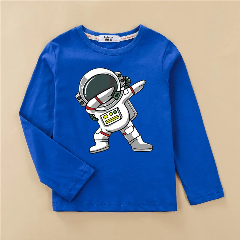 Kids Astronaut Cartoon Clothes Baby Boys Cotton Shirt Long Sleeved Cotton T-shirt Children Spaceman Tops 3-14T