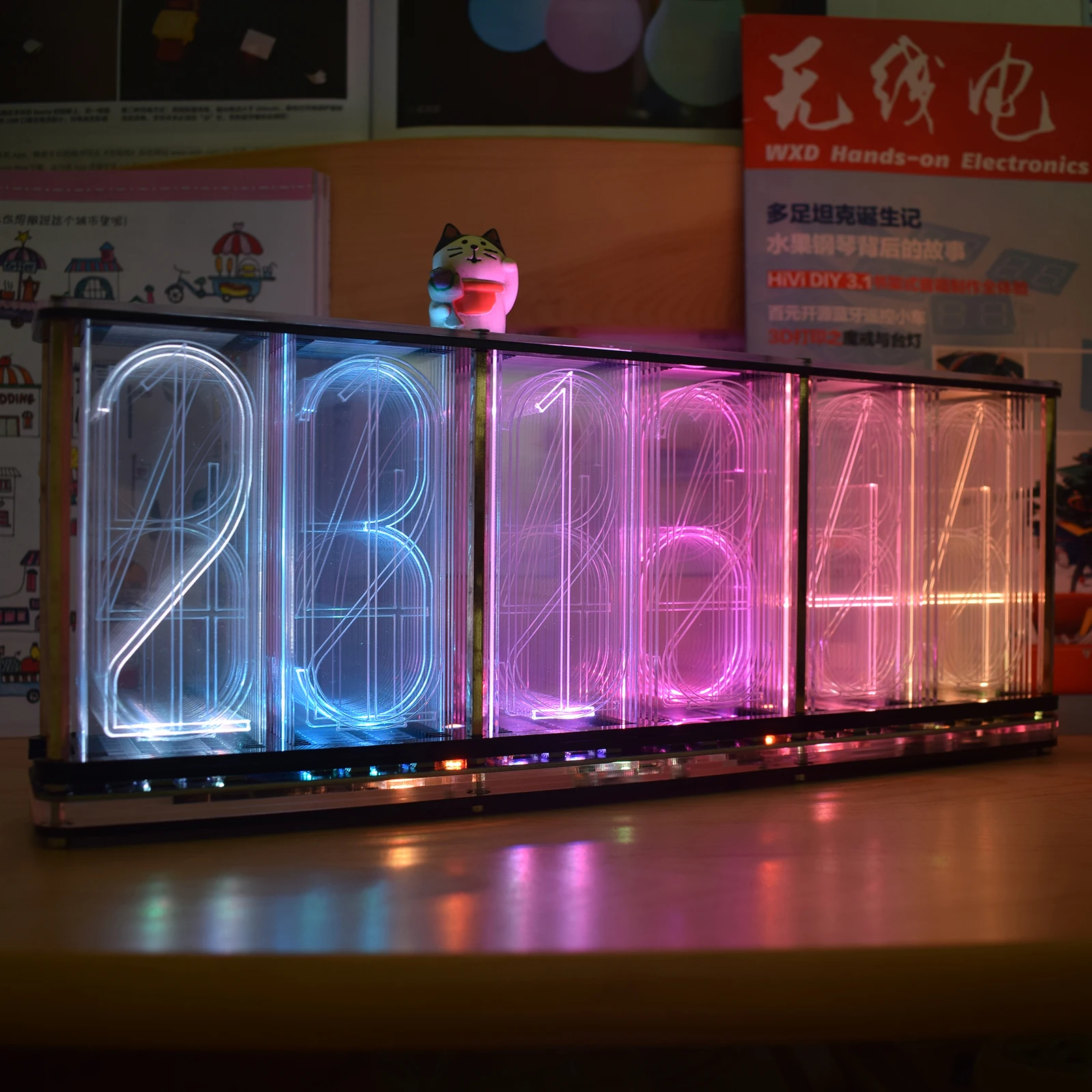 【Versão maior】Carvão mais grande Analógico Nixie Tube Relógio Rainbow LED Full-Color Music Spectrum DIY DS3231 Desktop Watch Kit