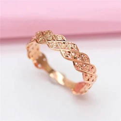 Anillos de boda chapados en oro rosa de 14 quilates para parejas, joyería de lujo para novia, artesanía hueca elegante, púrpura 585