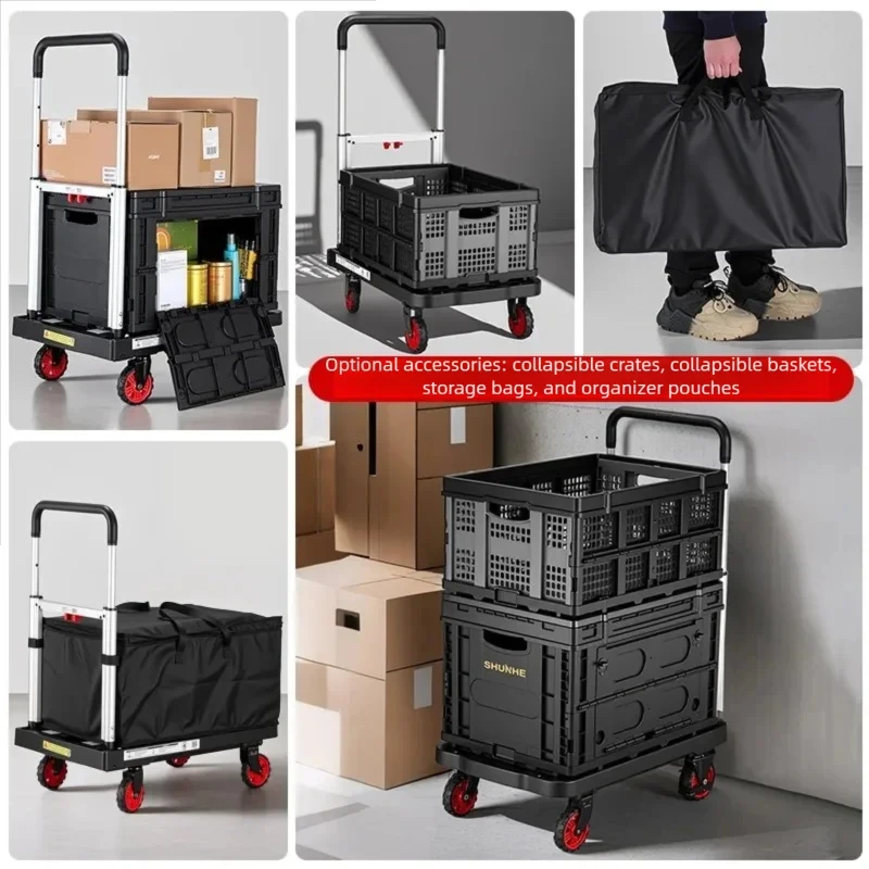 

Flatbed Trolley Cargo Trailer Folding Trolley Lightweight Silent Portable Household Transport Trolley