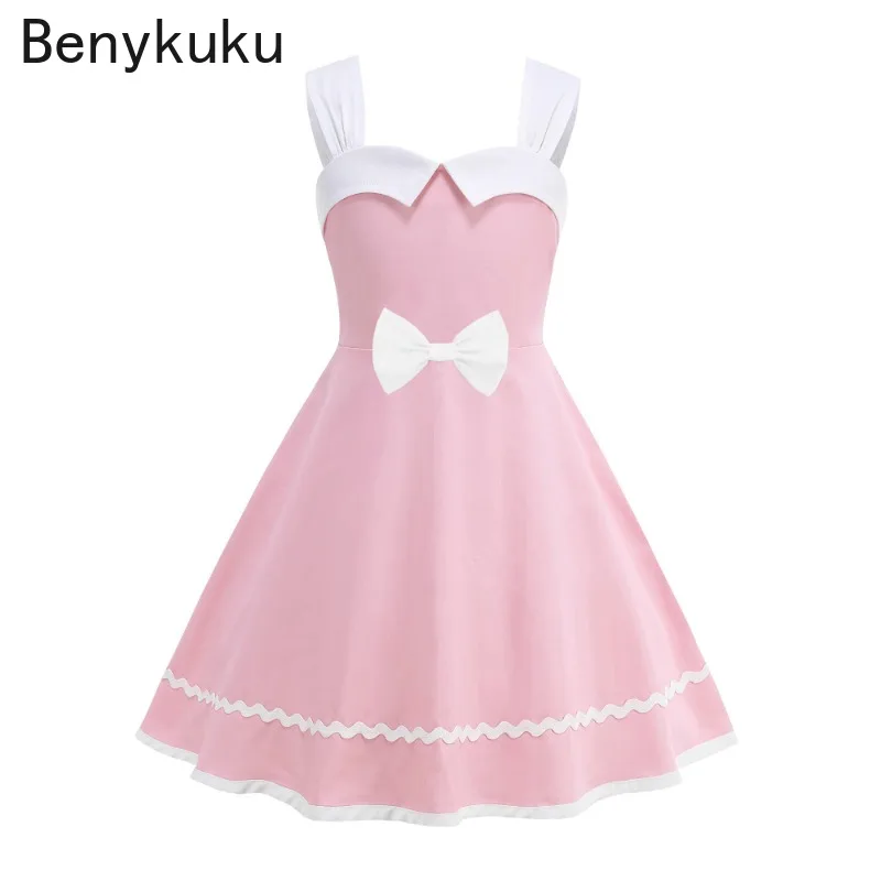 Querida pescoço crianças vestidos de princesa arco frente bonito meninas rosa e branco verão vintage sem mangas crianças vestido tanque 2026