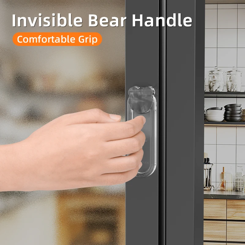 

MIXSAS 1/2/4pcs Sliding Door Handles Self-Adhesive Kitchen Cabinet Glass Acrylic Bear Sliding Door Pulls Transparent Door Handle