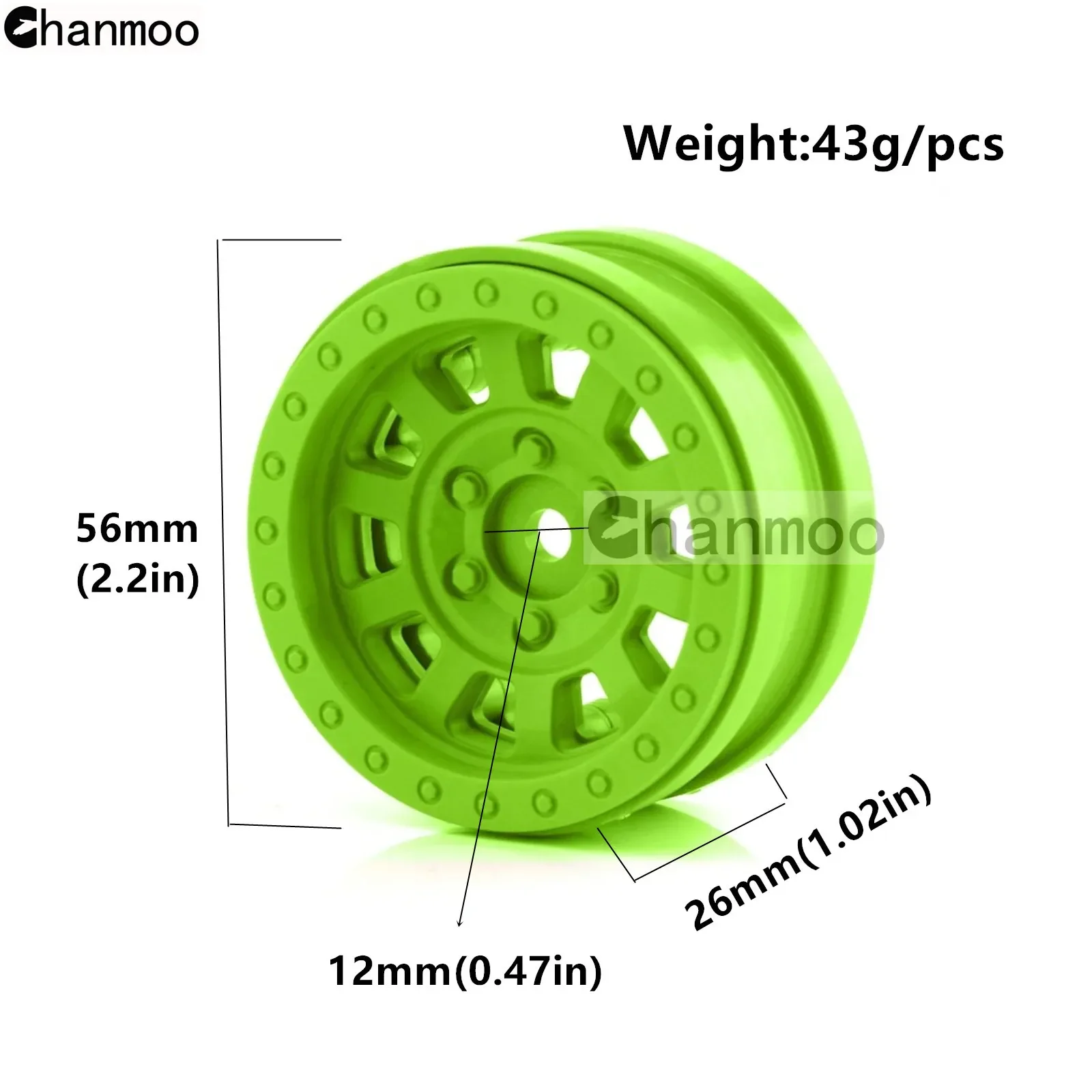 Chanmoo 1.9in Plastic Beadlock Wheel Rims Wheel Hub for 1/10 RC Crawler Car Axial SCX10 Traxxas TRX4RC4WD D90 Redcat Gen8 VS4-10