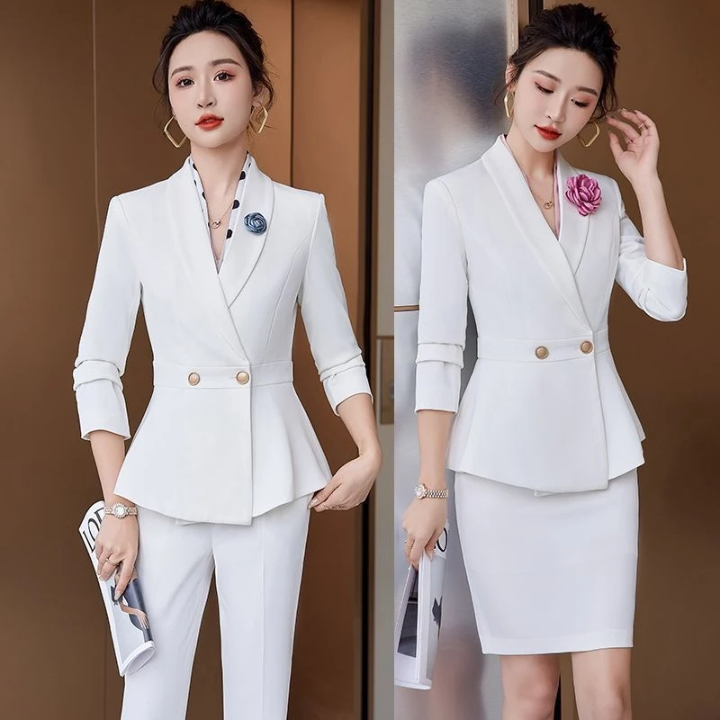 High-end professional suits for spring and autumn, stylish and elegant goddess-style skirt suits, office workwear, front desk ma