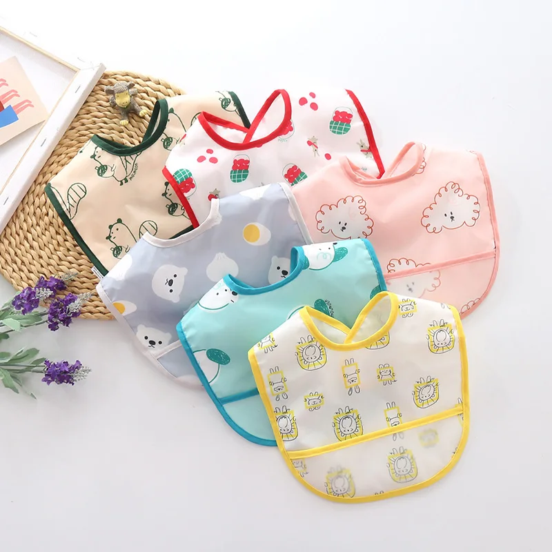 Cartoon Baby Feeding Bibs Waterproof PU Ultra Soft No-wash Nursing Covers Burp Cloth for Babies Eating Adjustable