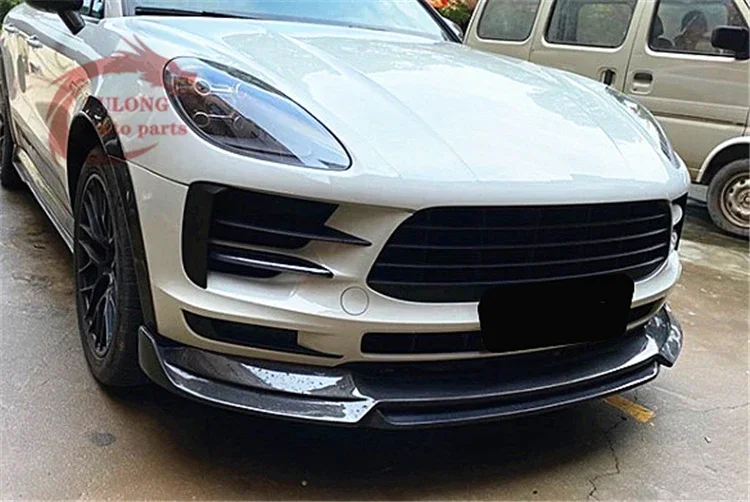 True Carbon Fiber CMS Style Carbon Fiber Front Lip Front Bumper Skid Front Shovel For The New Porsche Macan 95B 18-20