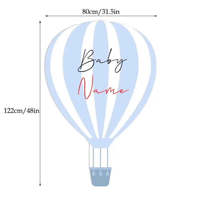 48/36inch Personalised Name Hot Air Balloon Cutout Blue Fir Balloon Decoration for Baby Shower First Birthday Party Props